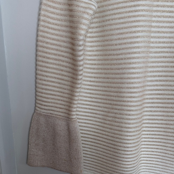 Calvin Klein Elegant Cream Copper Metallic Striped Cowl Neck Sweater Size M - Picture 11 of 16